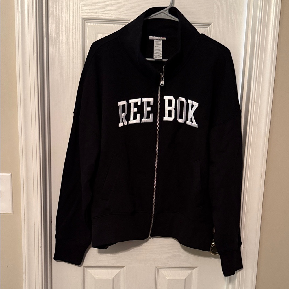 NWOT WOMENS SIZE LARGE Black Jacket with White Logo